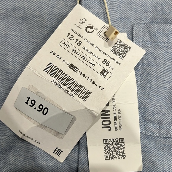 NWT Zara Baby Boy Chambray Button Down Shirt (12-18M) - Picture 2 of 3